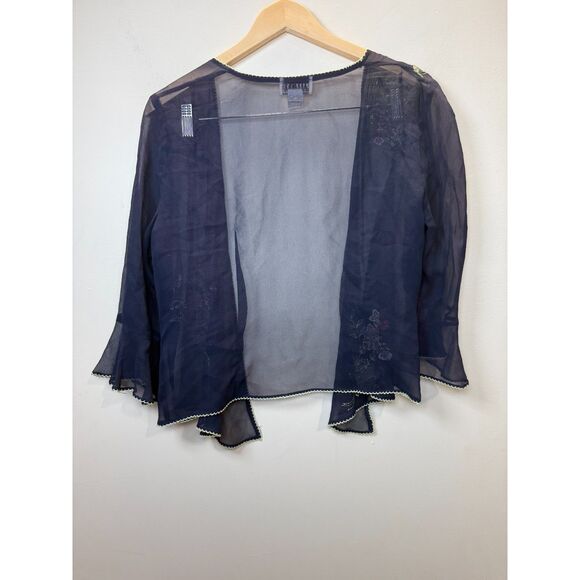 Robbie Bee Women's Size 8 Blue Silk Cropped Blouse Top Y2K Embroidered - Picture 5 of 9
